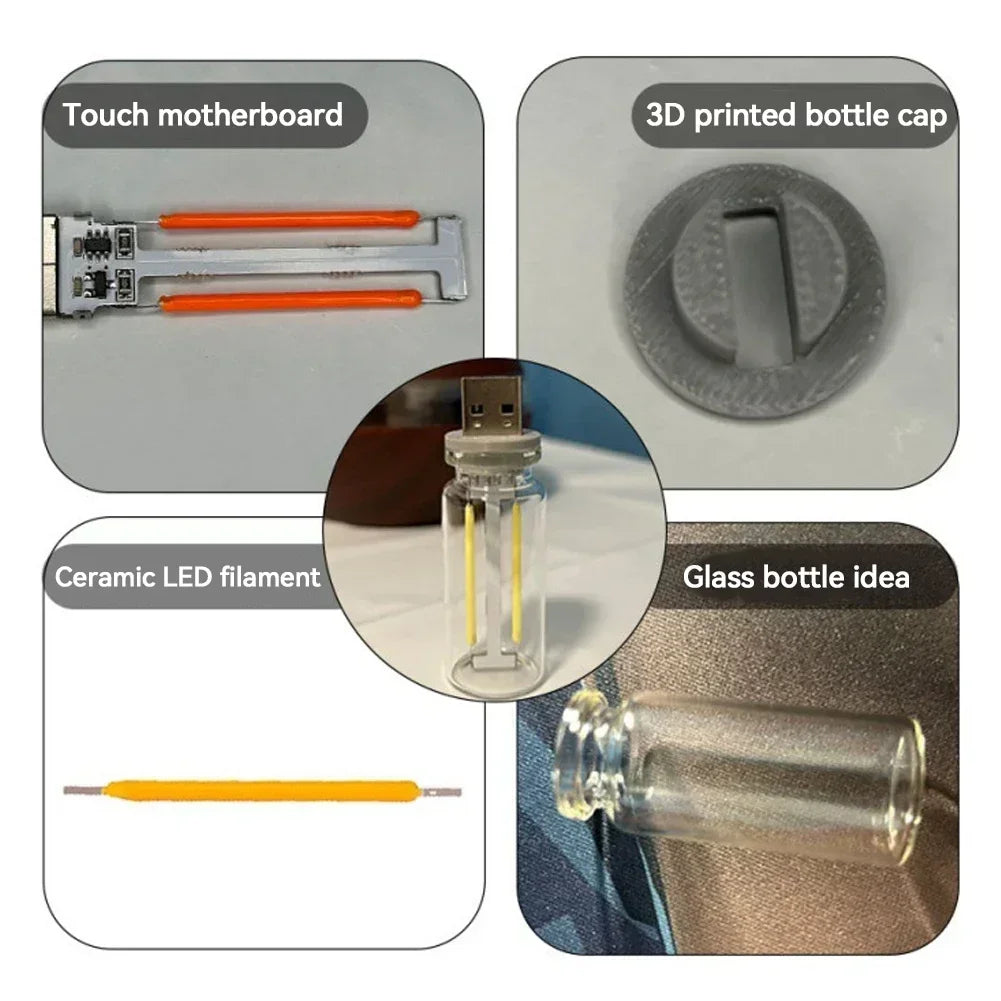 USB Touch-Dimmable LED Atmosphere Light – Portable Filament Night Lamp for Car & Bedroom