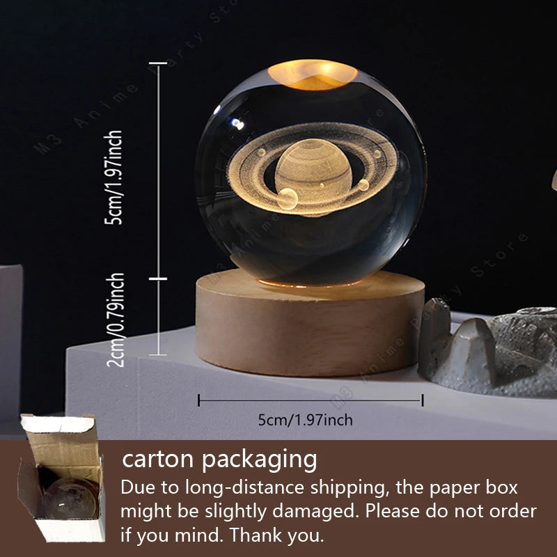 3D Crystal Ball Galaxy Night Light with Wooden USB Base