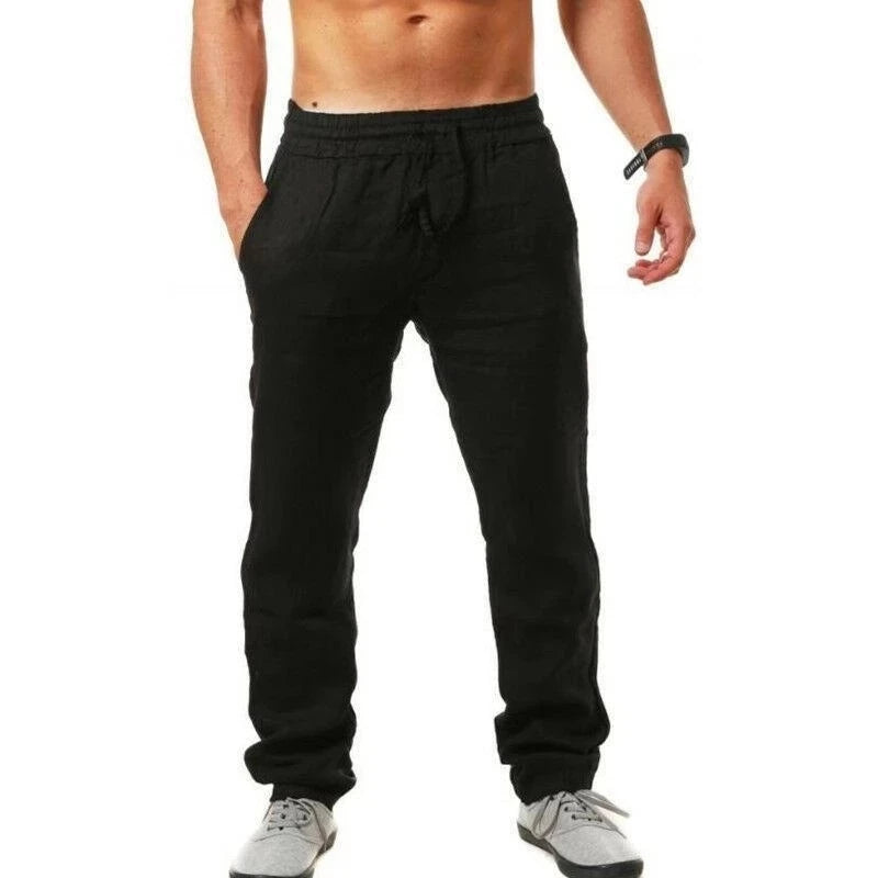 AURELLE Men's Cotton Linen Pants – Breathable Straight-Leg Casual Trousers