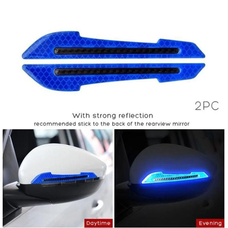 2-Piece Car Rearview Mirror Reflective Stickers – Carbon Fiber Safety Warning Decals & Decorative Mirror Strips