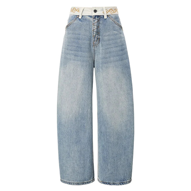 Women's High-Waisted Barrel Leg Jeans – Relaxed Wide Leg Denim Pants