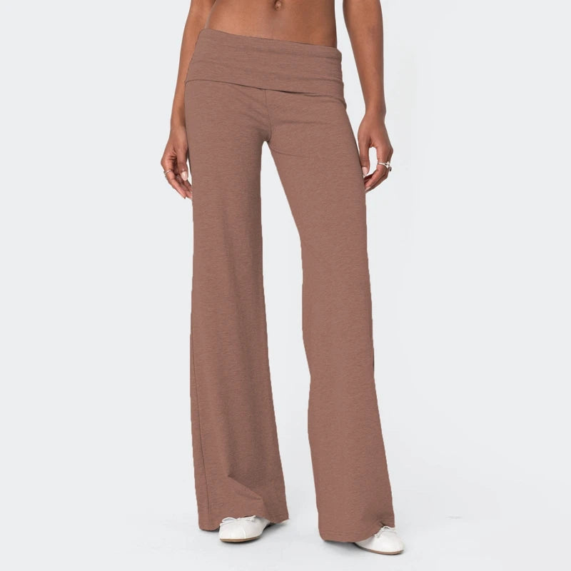 AURELLE Women's Wide Leg Fold Over Sweatpants – Low Rise Flare Yoga Lounge Pants