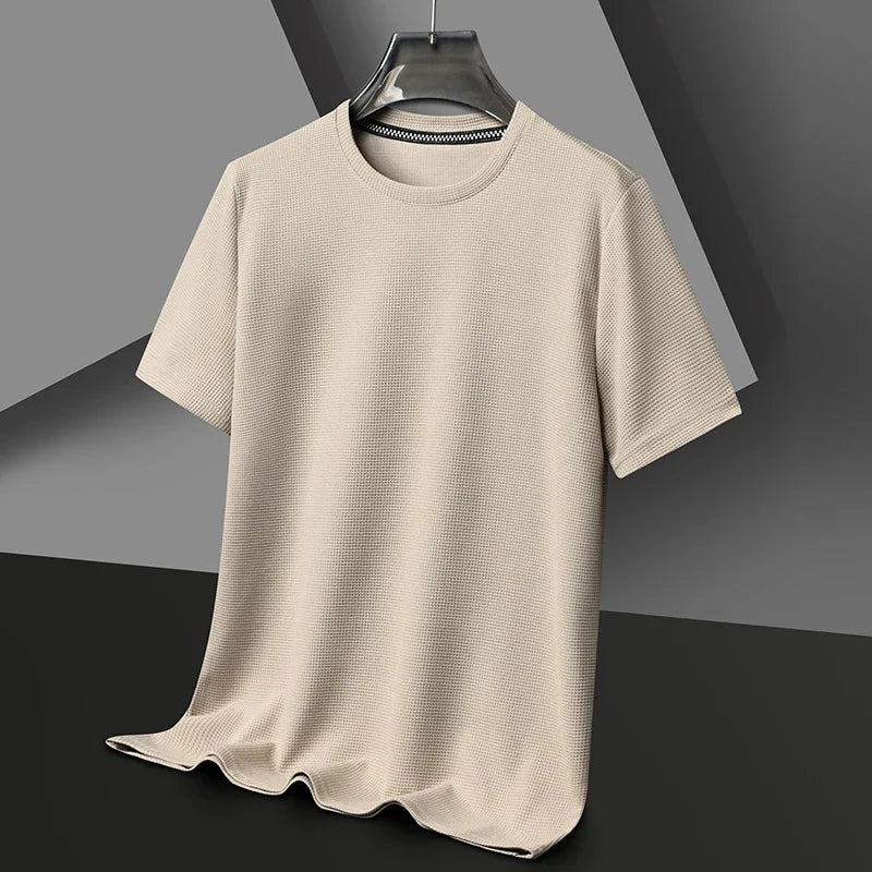 AURELLE Men's Summer Waffle Knit T-Shirt – Breathable Crew Neck Tee