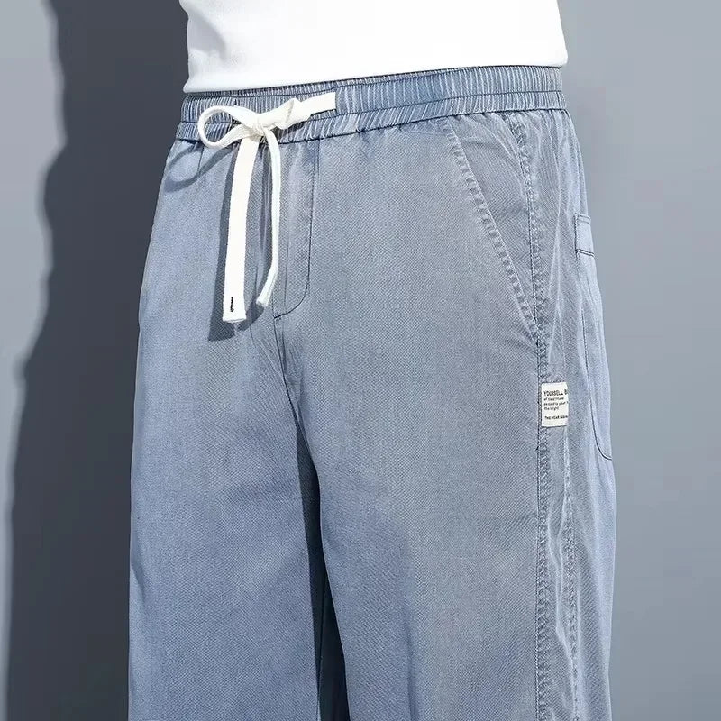 Men’s Lyocell Drawstring Jeans – Lightweight Straight-Leg Casual Pants