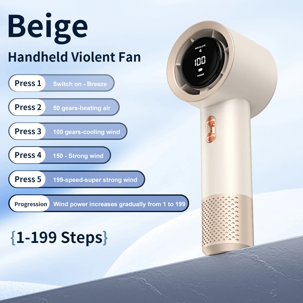 Portable Rechargeable Handheld Fan – 199-Speed Adjustable Mini USB Fan
