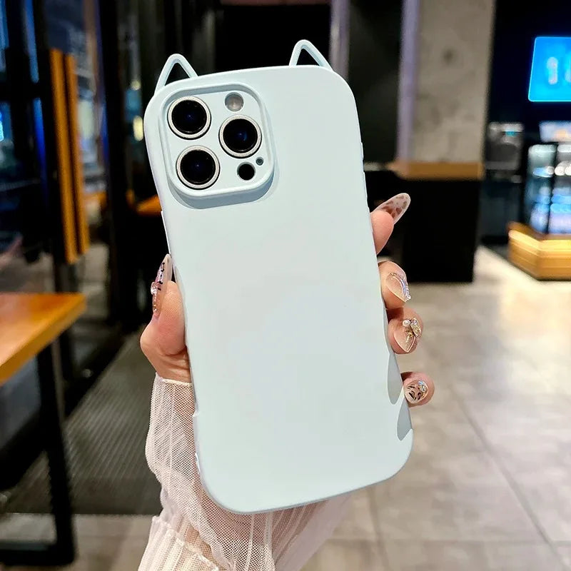 Cute 3D Bear Ear Clear Phone Case with Bear Charm – Shockproof TPU Cover for iPhone