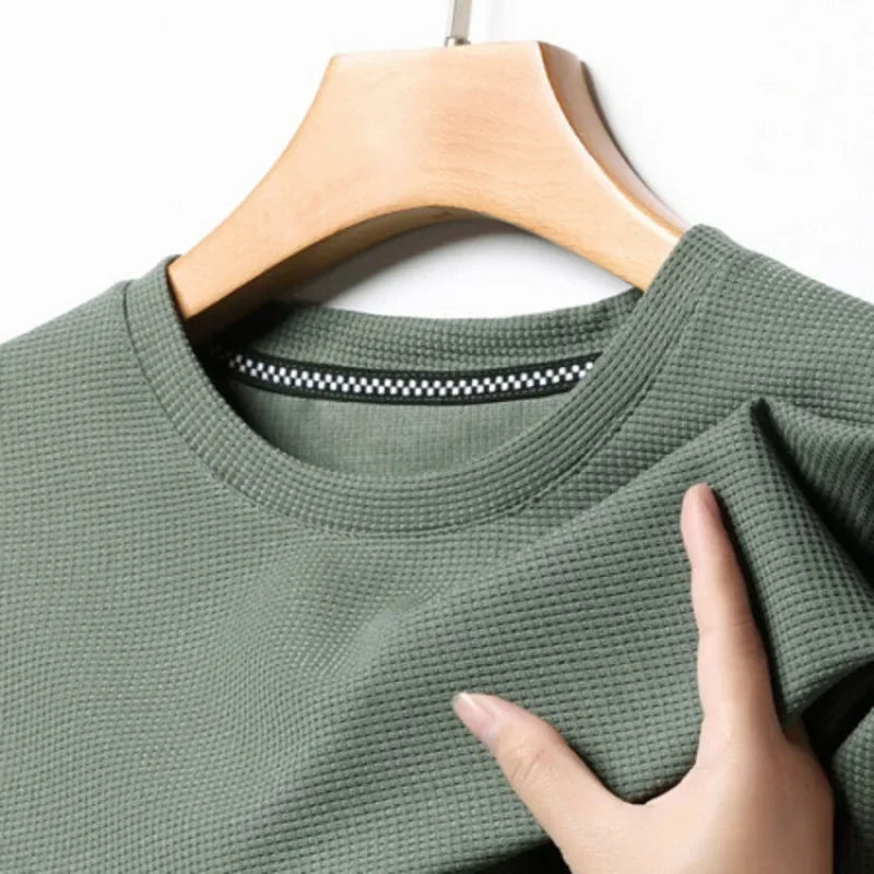 AURELLE Men's Summer Waffle Knit T-Shirt – Breathable Crew Neck Tee