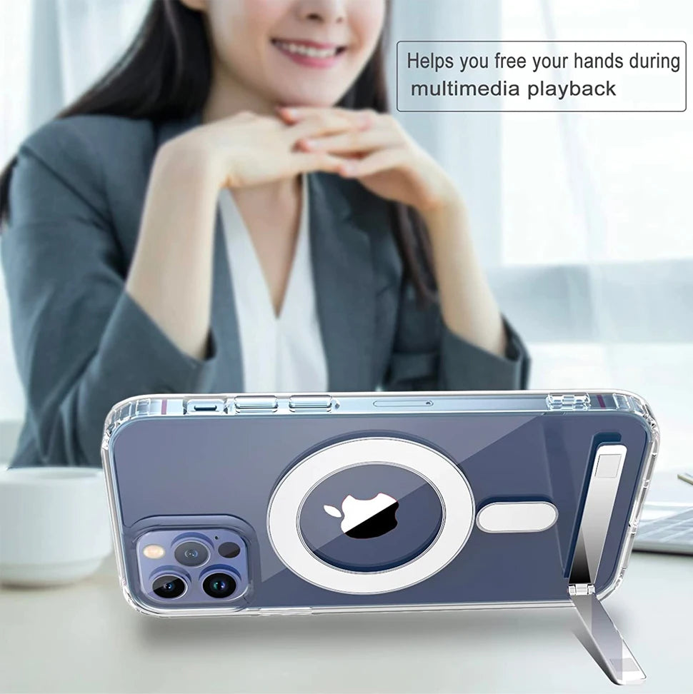 Clear Magnetic iPhone Case with Kickstand – MagSafe Compatible