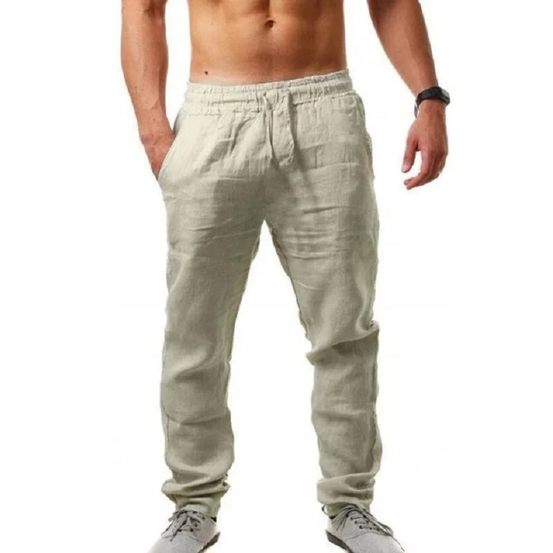 AURELLE Men's Cotton Linen Pants – Breathable Straight-Leg Casual Trousers