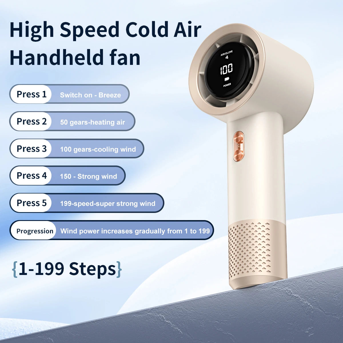 Portable Rechargeable Handheld Fan – 199-Speed Adjustable Mini USB Fan