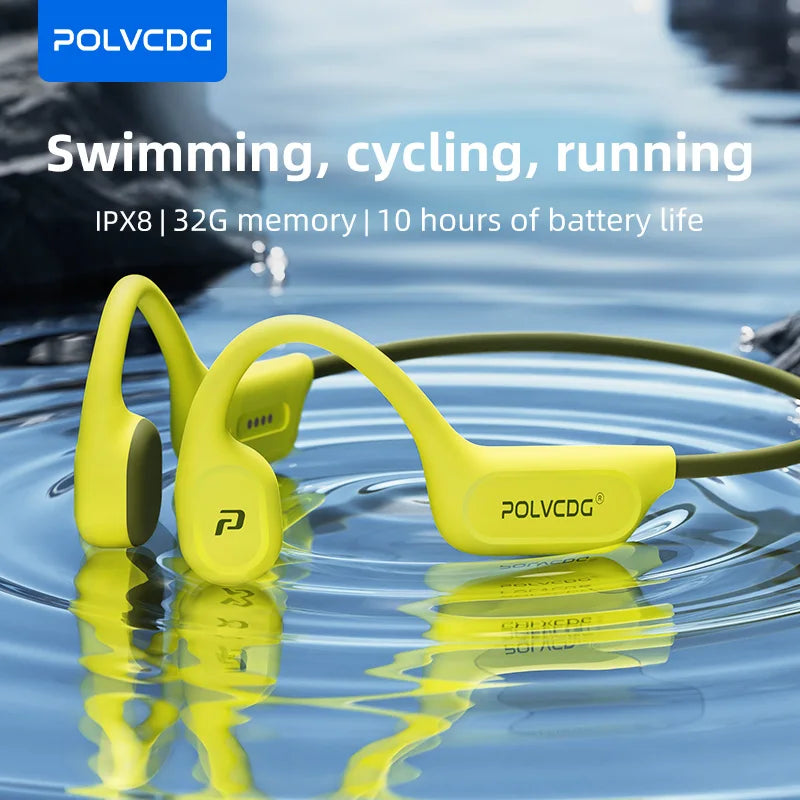 POLVCDG X9 Bone Conduction Bluetooth Headphones – IPX8 Waterproof, 32GB Storage
