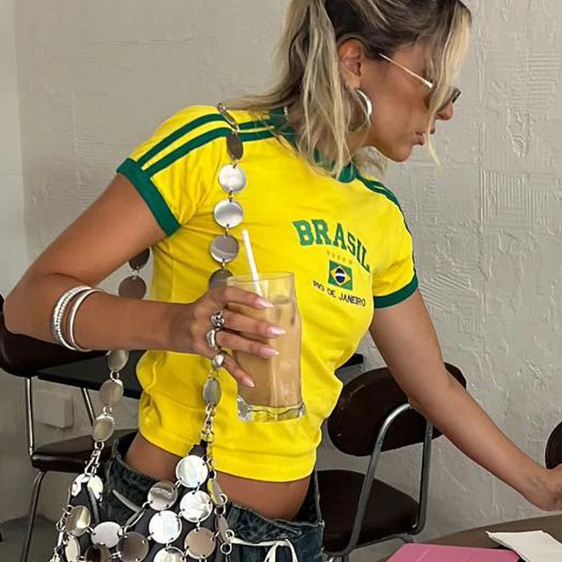Women’s Y2K Brazil Graphic Crop T-Shirt