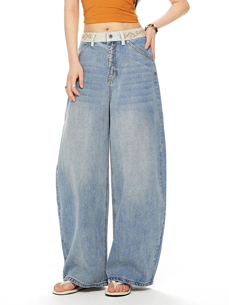 Women's High-Waisted Barrel Leg Jeans – Relaxed Wide Leg Denim Pants