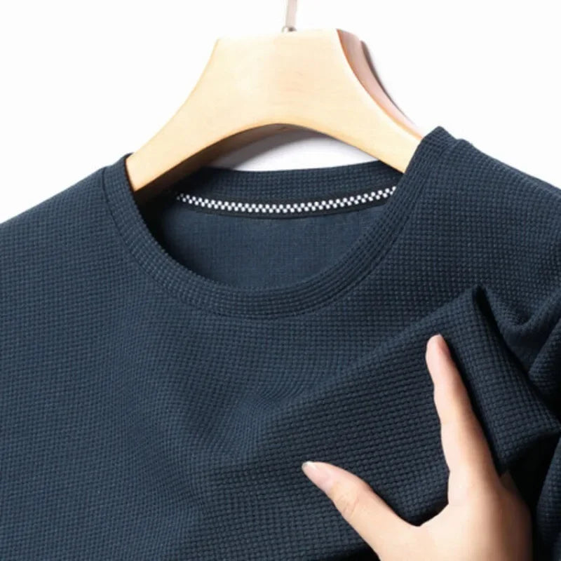 AURELLE Men's Summer Waffle Knit T-Shirt – Breathable Crew Neck Tee