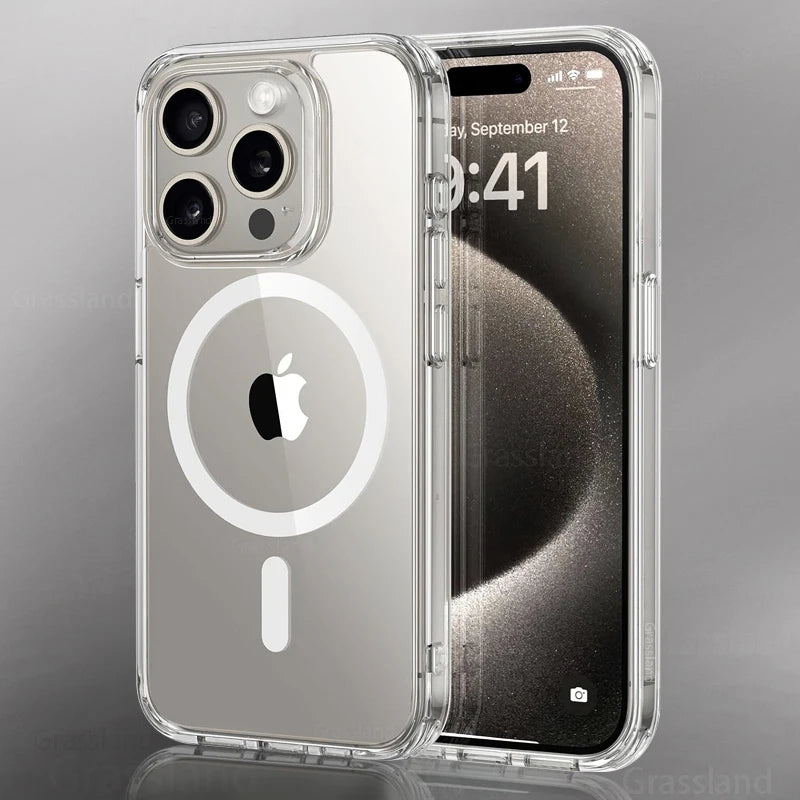 Clear Magnetic MagSafe-Compatible Case for iPhone 11–16 Series – Transparent Protective Cover with Wireless Charging Support