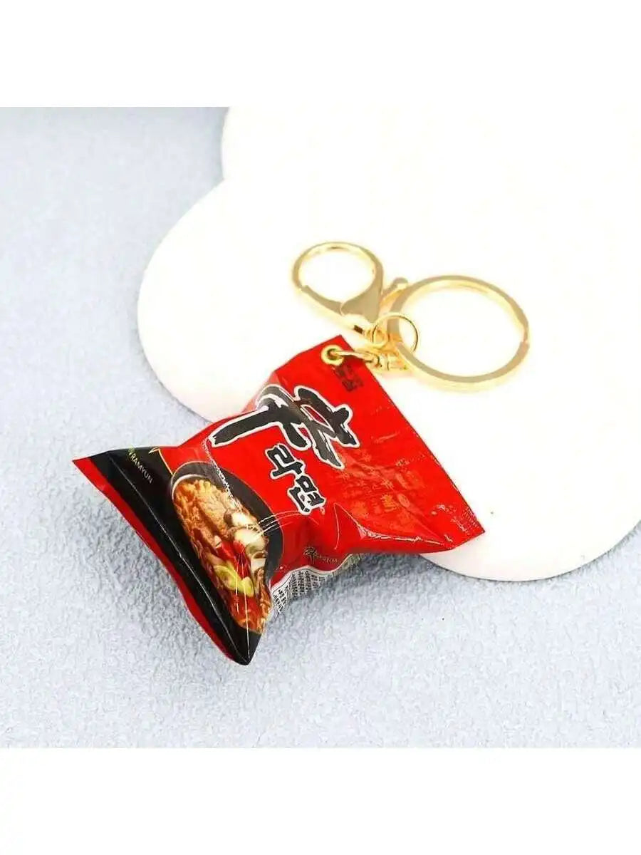 Korean Instant Noodle Bag Keychain – Mini Fast Food Pendant with O-Ring Clip