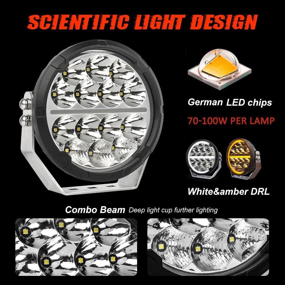 BraveWAY 6.5 inch Led Driving Light for Offroad Truck UTV 4WD 4x4 for Toyota for Hummer for JEEP for Ford  9 inch LED Work Light