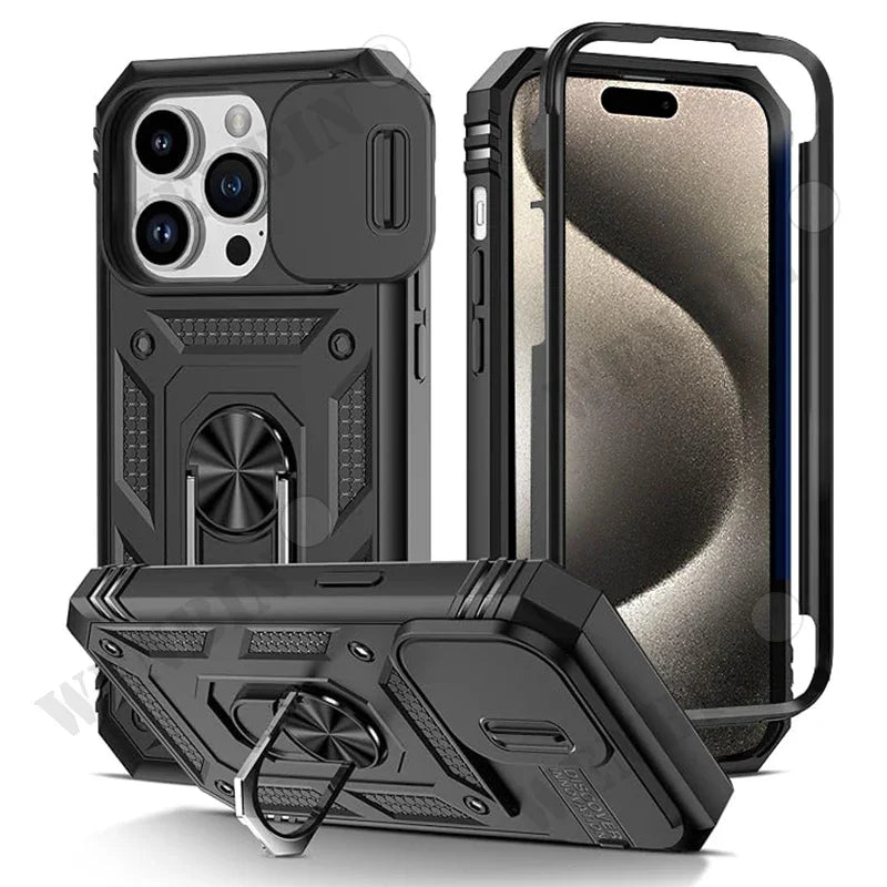 Heavy-Duty Protective Case for iPhone 7–17 Series – Full-Coverage Shock-Resistant Cover with 360° Kickstand & Camera Protection