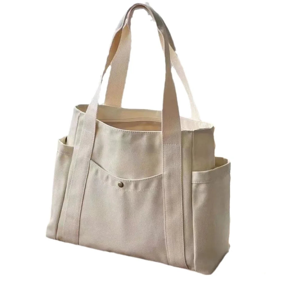 Large Canvas Tote Bag – Zipper Shoulder Bag for Work, College & Everyday Use