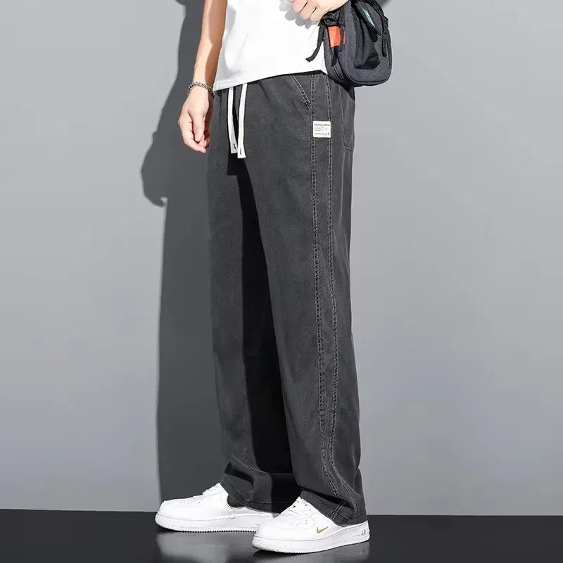 Men’s Lyocell Drawstring Jeans – Lightweight Straight-Leg Casual Pants