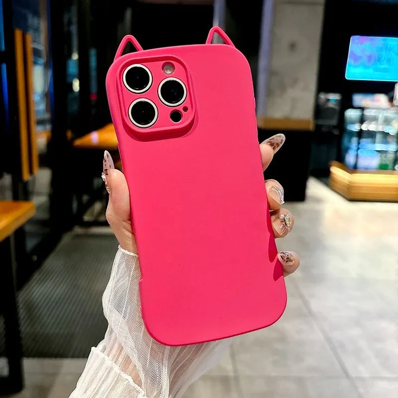 Cute 3D Bear Ear Clear Phone Case with Bear Charm – Shockproof TPU Cover for iPhone