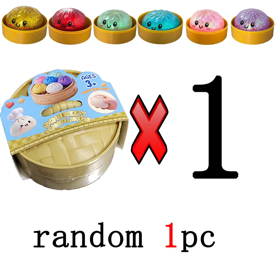 Dumpling Squishy Stress Toy – Slow-Rising Soft Fidget with Mini Steamer