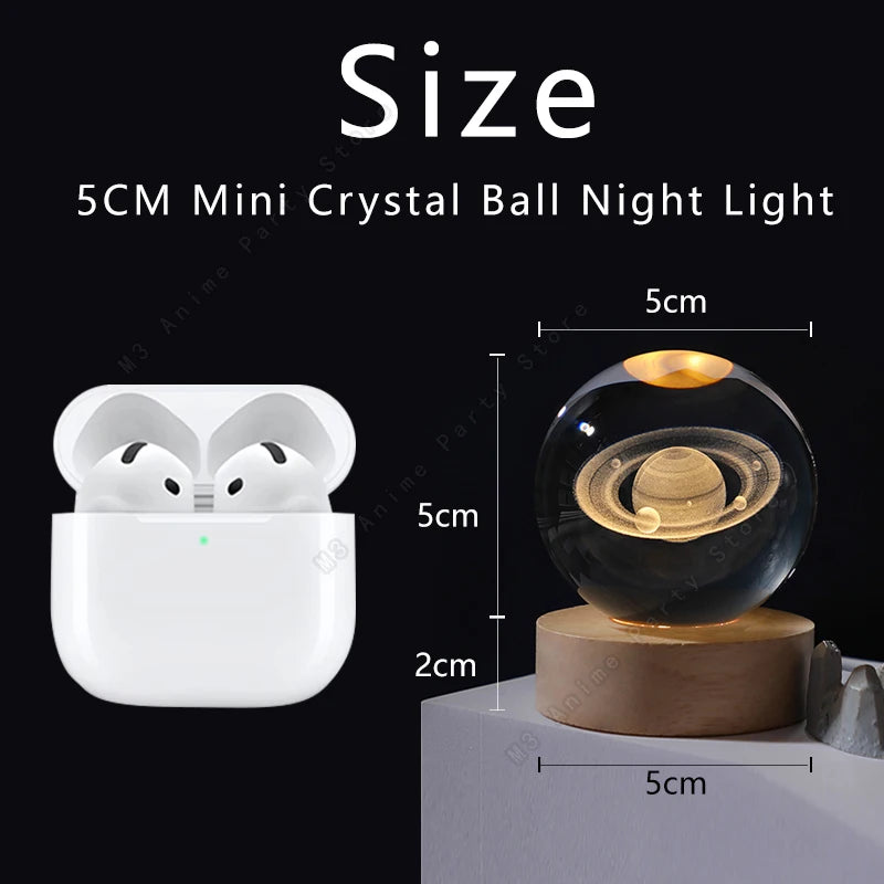3D Crystal Ball Galaxy Night Light with Wooden USB Base