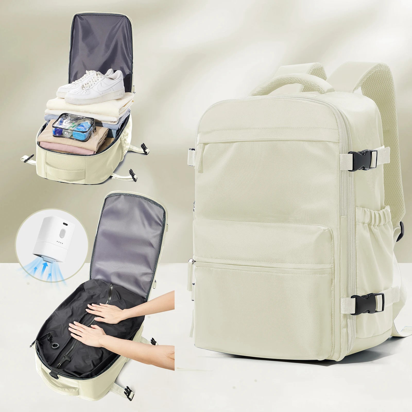 FLCC Vacuum Compression Travel Backpack – Expandable Laptop Backpack with Optional Vacuum Pump
