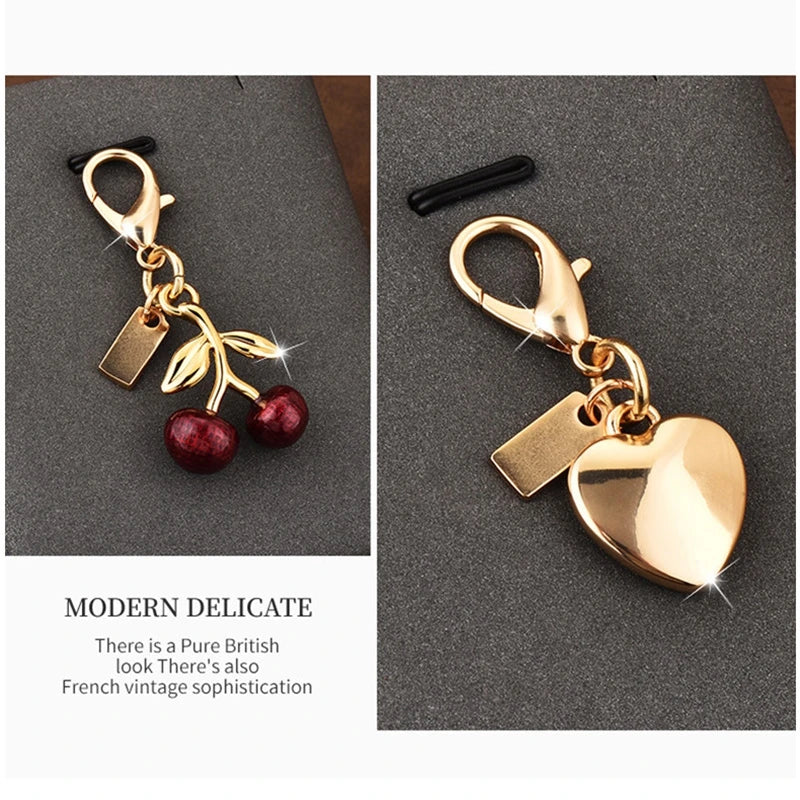 Bear & Cherry Metal Keychain – Gold Keyring for Keys, Bags & Backpacks