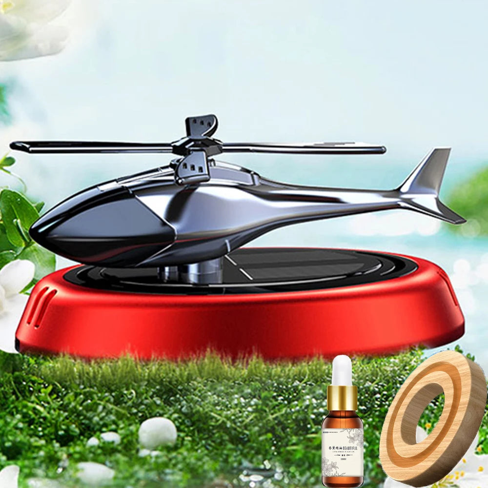 Solar-Powered Rotating Helicopter Car Air Freshener with Aromatherapy Diffuser