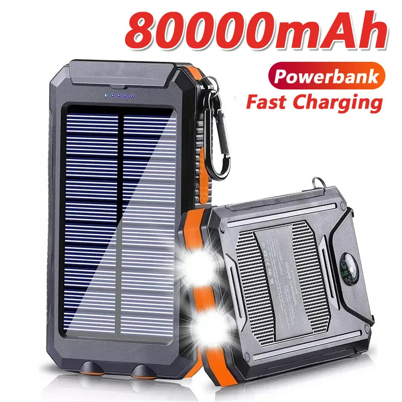 80000mAh Solar Power Bank | Portable Fast Charger with LED Flashlight & Dual USB