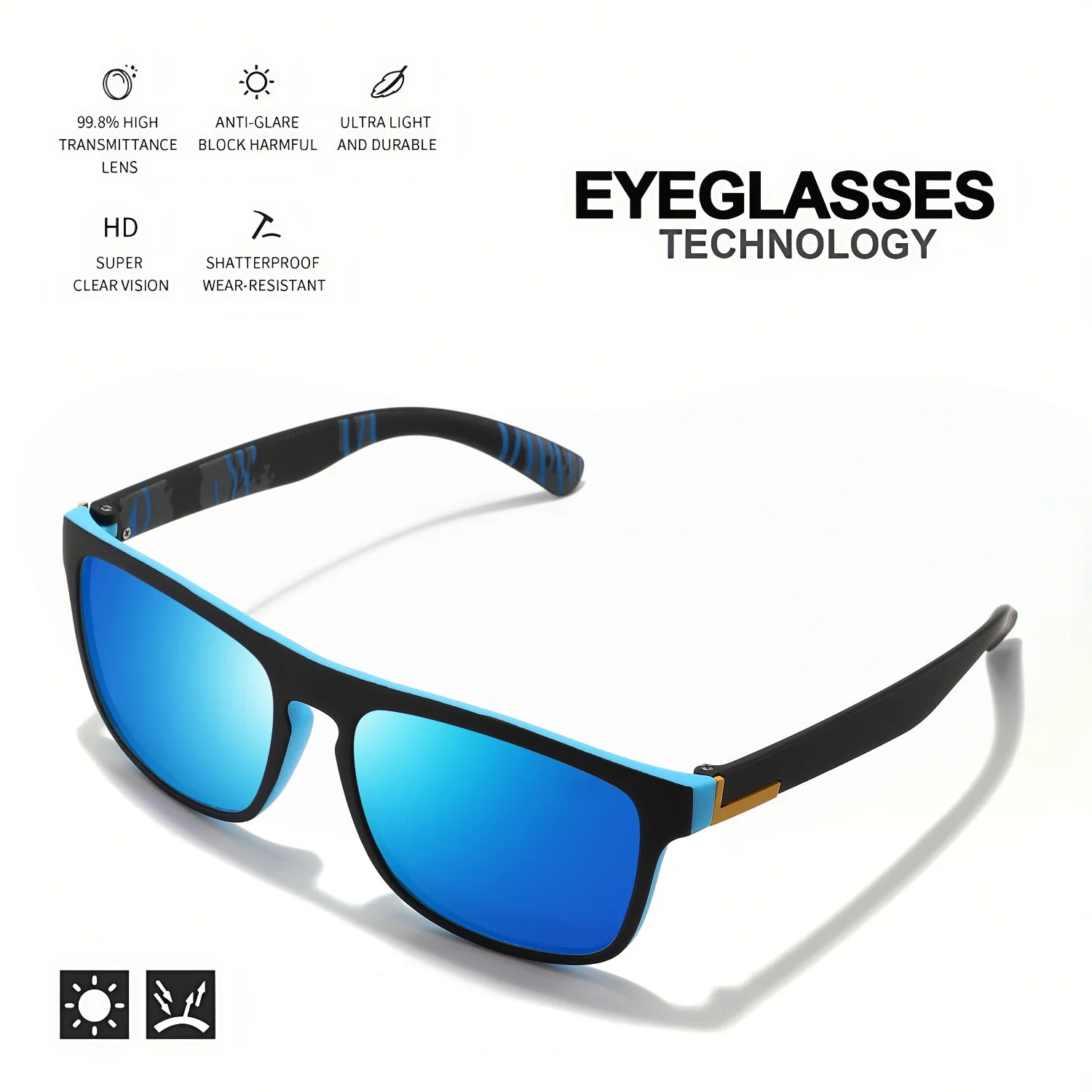 Classic Polarized Square Sunglasses – UV400 Lightweight Sports Eyewear for Driving, Fishing & Cycling