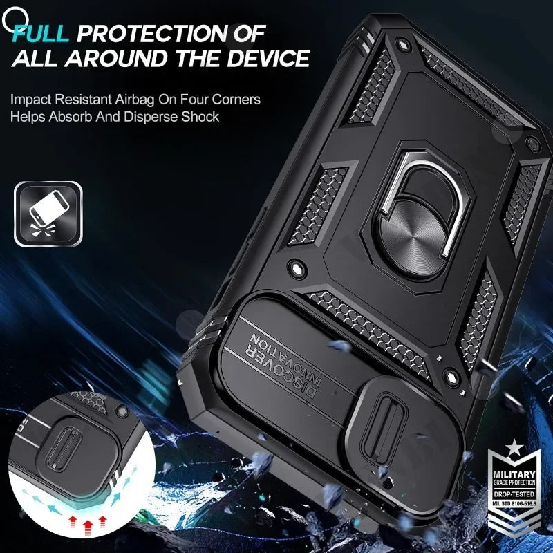 Heavy-Duty Protective Case for iPhone 7–17 Series – Full-Coverage Shock-Resistant Cover with 360° Kickstand & Camera Protection