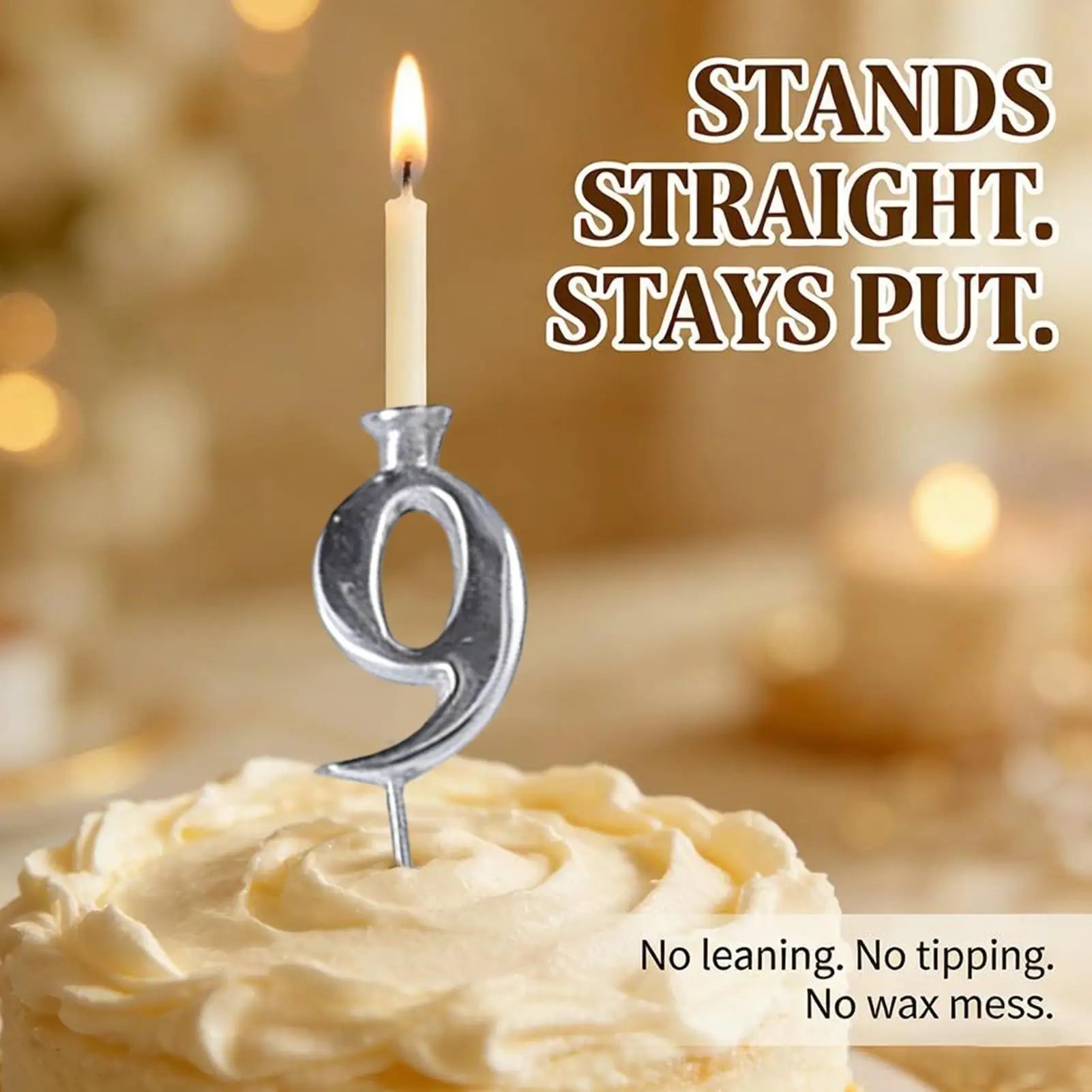 Reusable Silver Number Candle Holder Set (0–9) – Adjustable Birthday Cake Decoration