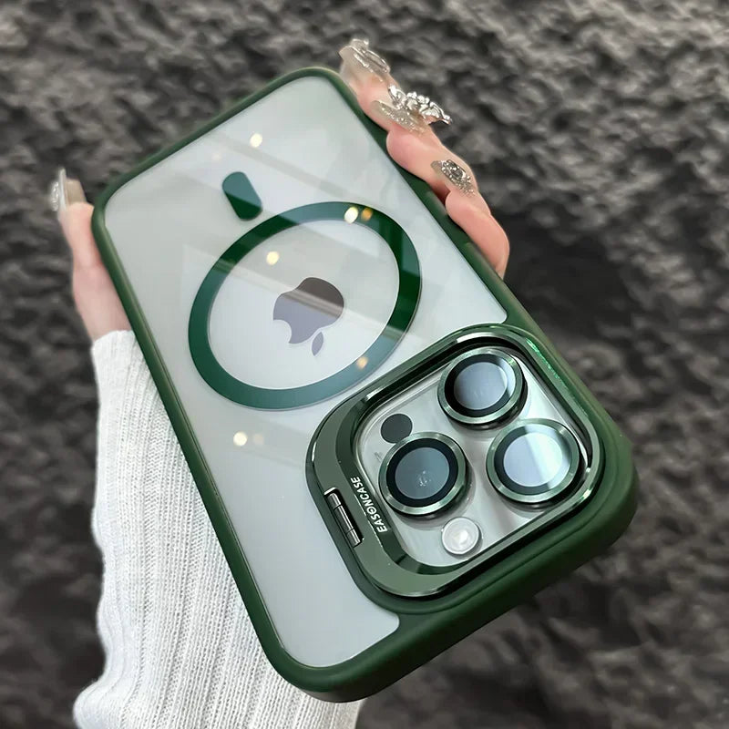 Luxury Magnetic Shockproof Case for iPhone 11–16 Series – Clear Tempered Glass Back Cover with Camera & Lens Protection