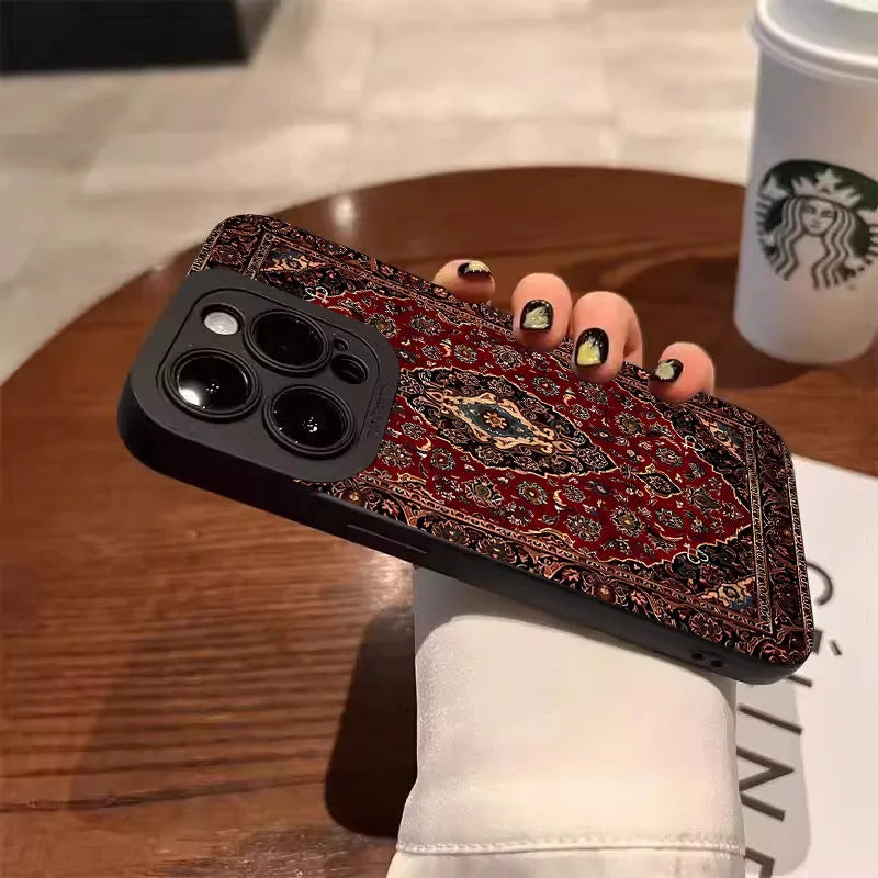 Persian Carpet Floral Phone Case – Matte Shockproof TPU Cover for iPhone