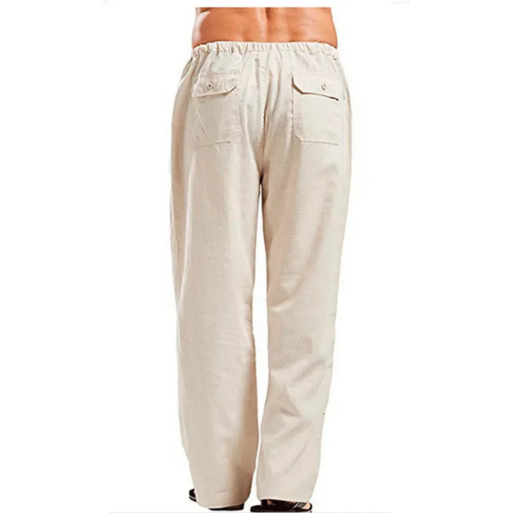 Men’s Cotton Linen Pants – Breathable Drawstring Casual Trousers