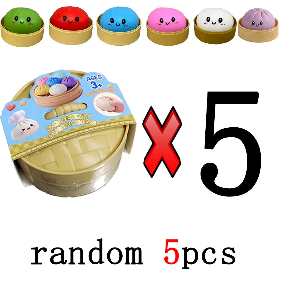 Dumpling Squishy Stress Toy – Slow-Rising Soft Fidget with Mini Steamer