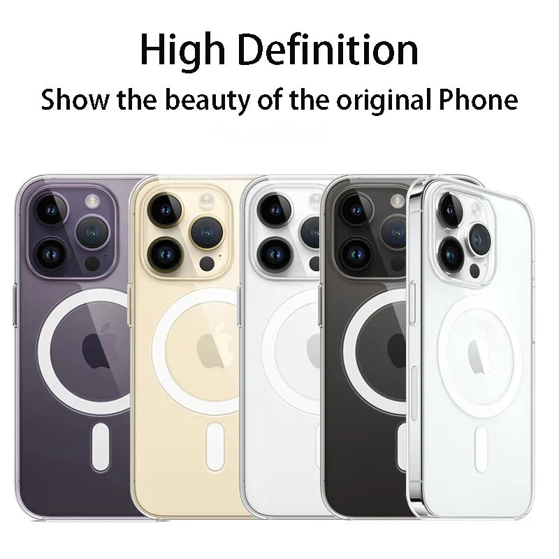 Clear Magnetic MagSafe-Compatible Case for iPhone 11–16 Series – Transparent Protective Cover with Wireless Charging Support