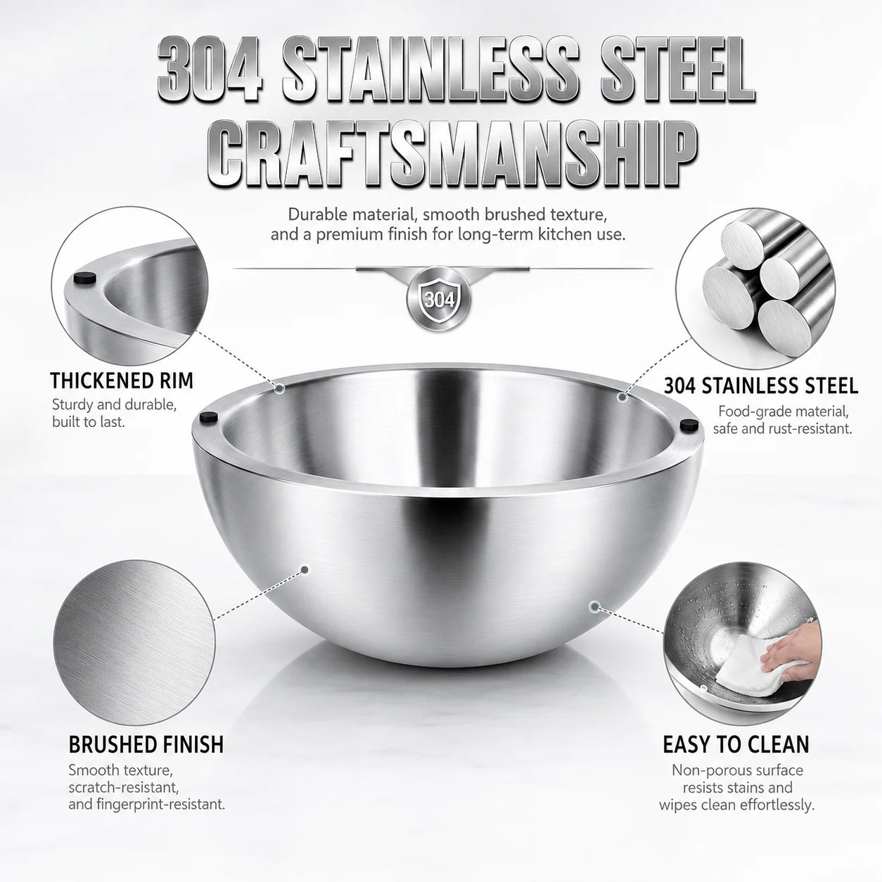 Stainless Steel Double-Walled Insulated Salad &amp; Serving Bowl
