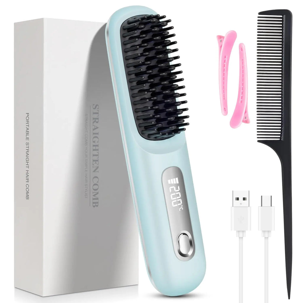 Cordless USB Rechargeable Hair Straightening Brush