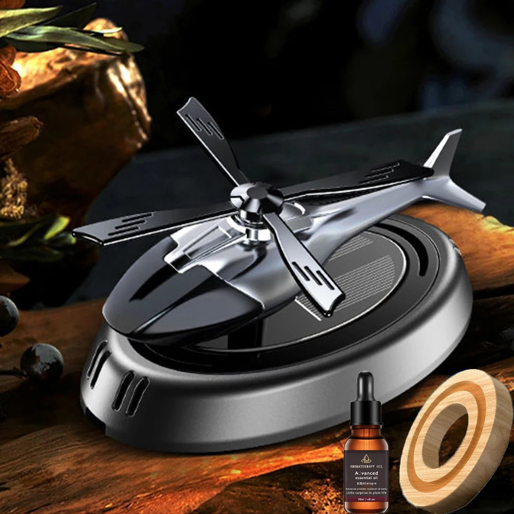Solar-Powered Rotating Helicopter Car Air Freshener with Aromatherapy Diffuser