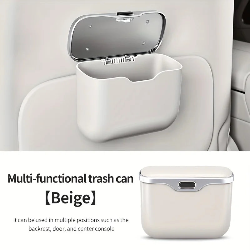Multifunctional Car Trash Can with Lid – Hanging Leak-Resistant Storage Bin