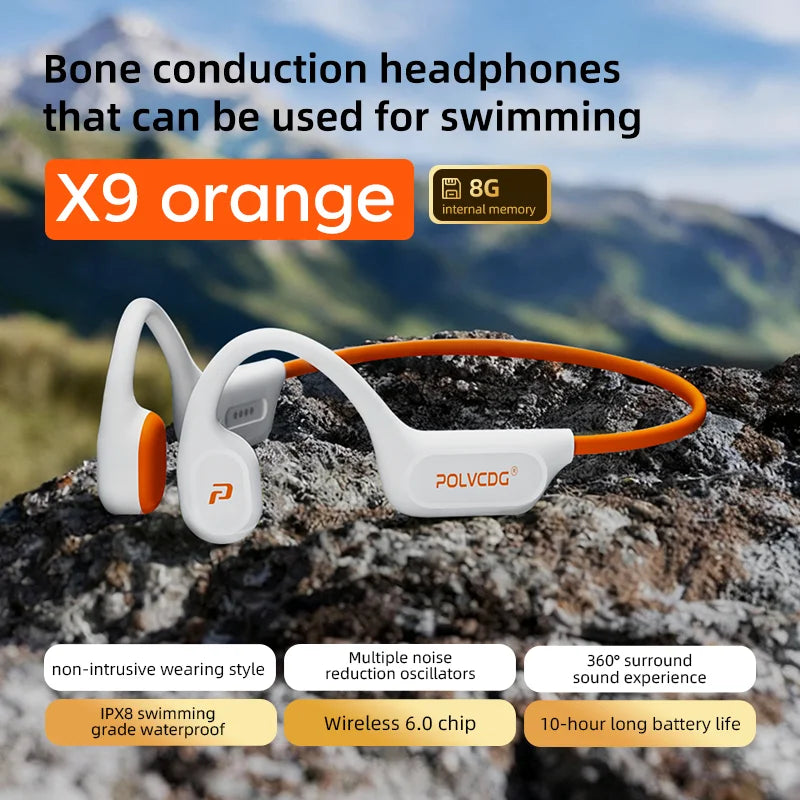 POLVCDG X9 Bone Conduction Bluetooth Headphones – IPX8 Waterproof, 32GB Storage