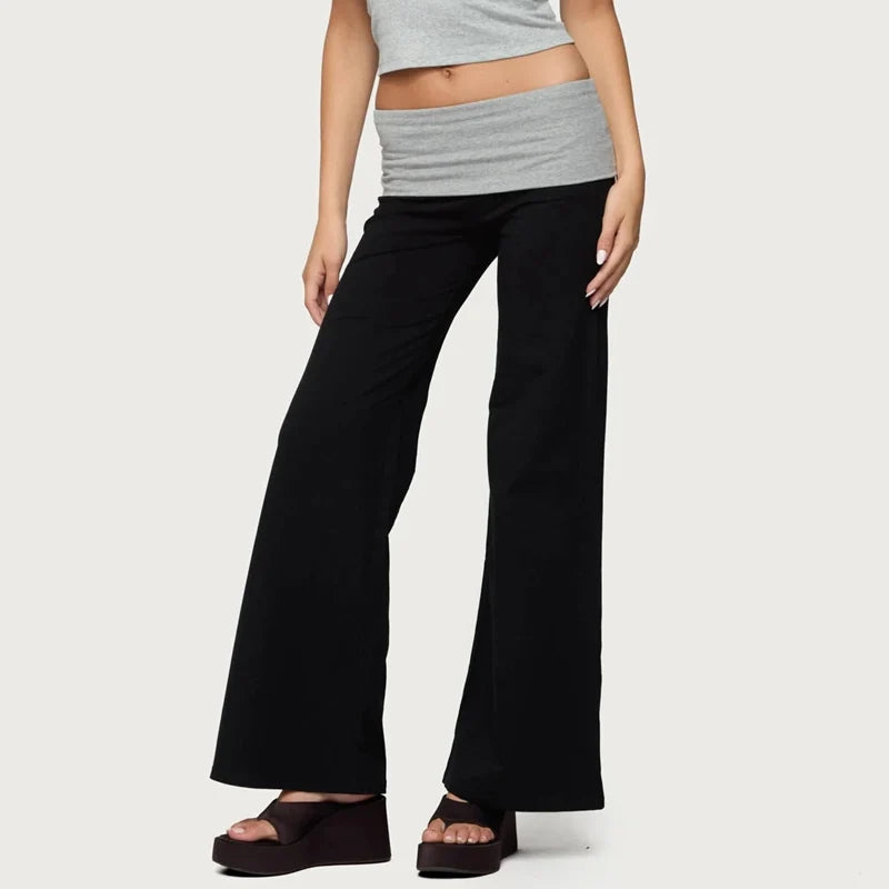 AURELLE Women's Wide Leg Fold Over Sweatpants – Low Rise Flare Yoga Lounge Pants