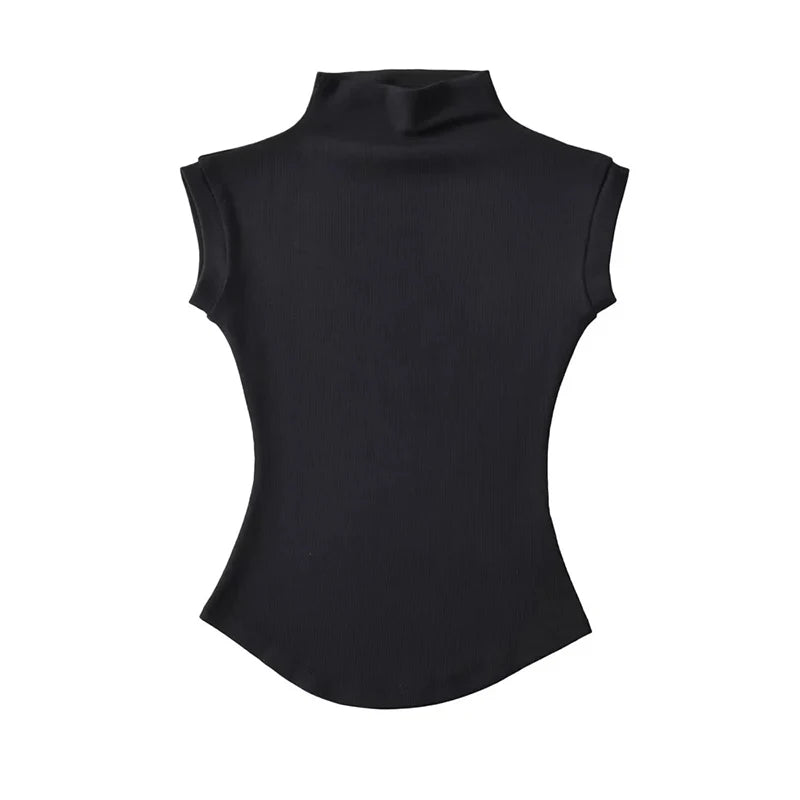 AURELLE Women's Sleeveless Turtleneck Slim Fit Summer Top – High Neck Crop Tank