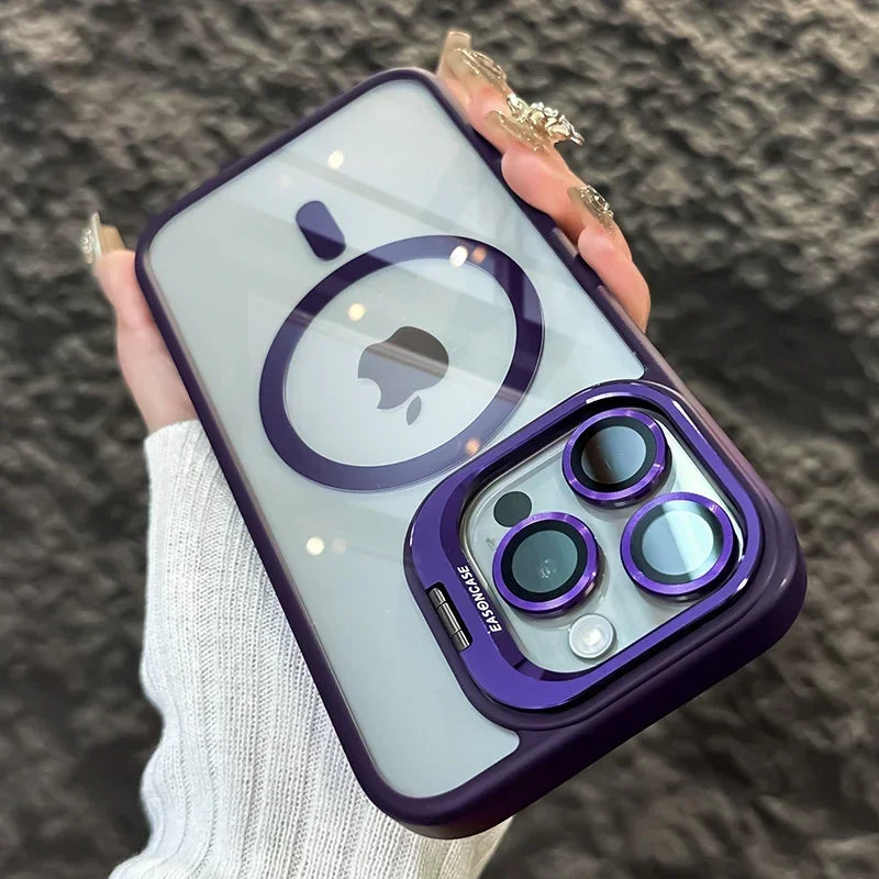 Luxury Magnetic Shockproof Case for iPhone 11–16 Series – Clear Tempered Glass Back Cover with Camera & Lens Protection