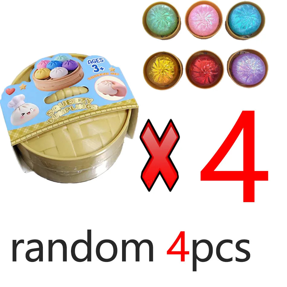 Dumpling Squishy Stress Toy – Slow-Rising Soft Fidget with Mini Steamer