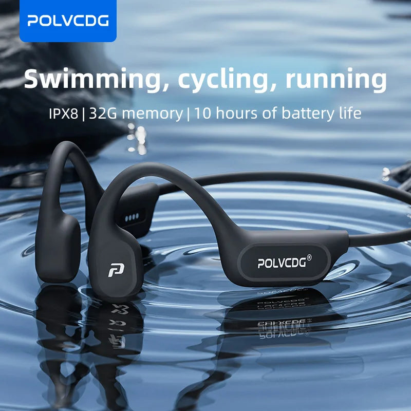 POLVCDG X9 Bone Conduction Bluetooth Headphones – IPX8 Waterproof, 32GB Storage