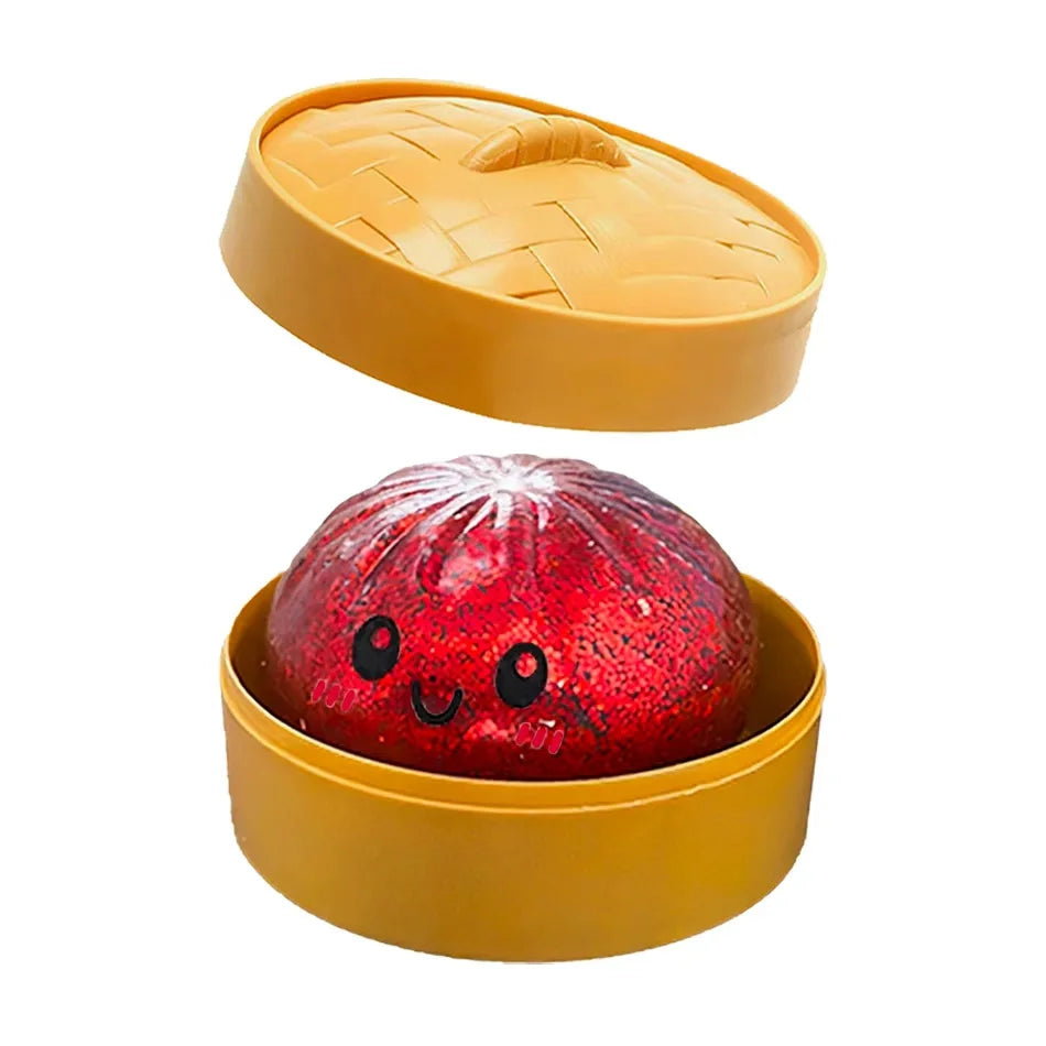Dumpling Squishy Stress Toy – Slow-Rising Soft Fidget with Mini Steamer